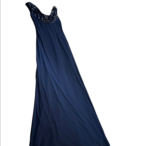 Betsy & Adam navy blue GOWN with sequins Size 6 - Picture 7 of 8
